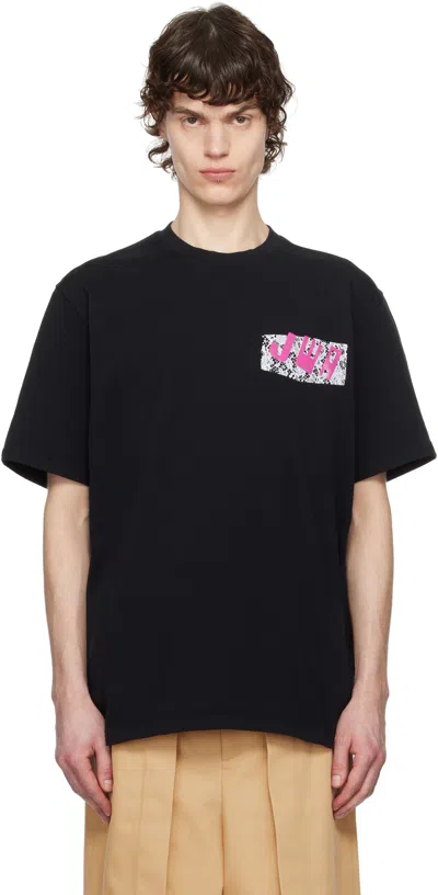 JW ANDERSON BLACK 'JWA' LACE TRIM T-SHIRT