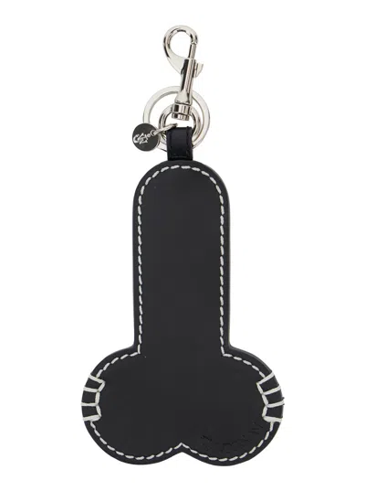 Jw Anderson Black Keychain With Embossed Logo In Leather Man In Black