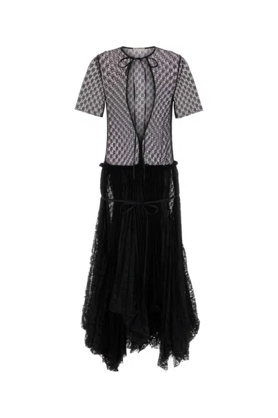 Jw Anderson Sheer Pleated Lace Maxi Dress In Black