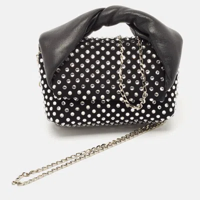 Pre-owned Jw Anderson Black Leather And Suede Nano Crystals Twisted Chain Clutch