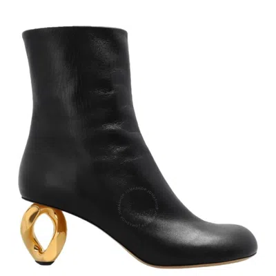 JW ANDERSON JW ANDERSON BLACK LEATHER CHAIN HEEL ANKLE BOOTS