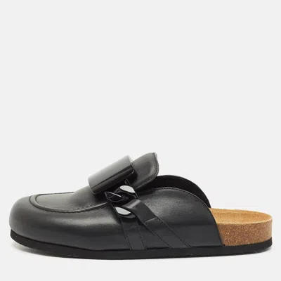 Pre-owned Jw Anderson Black Leather Gourmet Chain Flat Mules Size 39