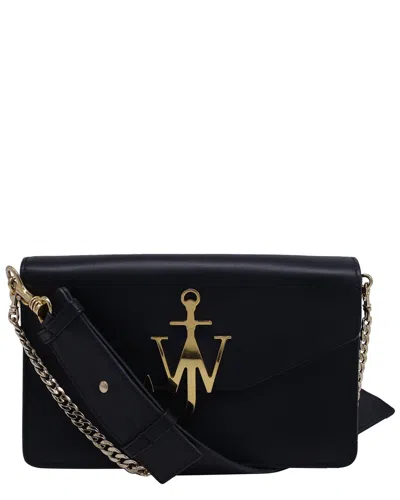 Jw Anderson Black Leather Logo Anchor Flap Shoulder Bag (authentic Pre-loved)