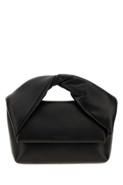 Jw Anderson Mini Twister Leather Handbag With Antiqued Gold-tone Hardware In Black