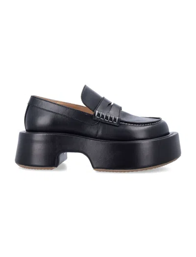 JW ANDERSON BLACK LEATHER PLATFORM LOAFERS