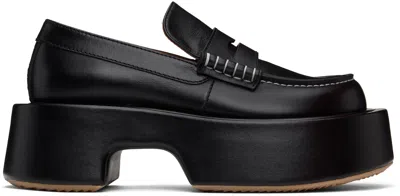 Jw Anderson Black Leather Platform Loafers In 999 Black