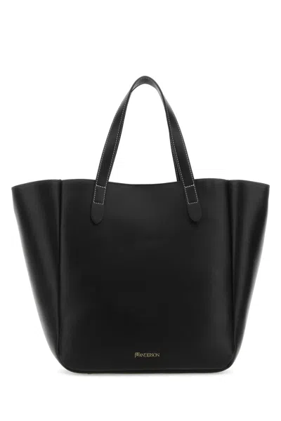 Jw Anderson Black Leather Shopping Bag In 999