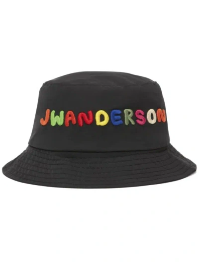 JW ANDERSON BLACK LOGO-EMBROIDERED HAT