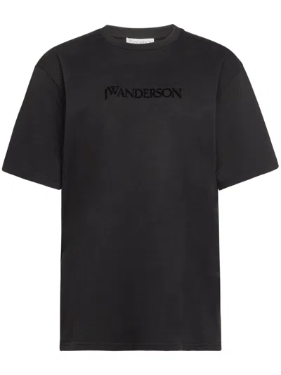 JW ANDERSON BLACK LOGO-EMBROIDERED T-SHIRT