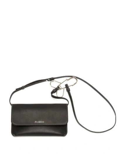 Jw Anderson Black Logo Leather Phone Pouch