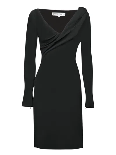 Jw Anderson J. W. Anderson Black Long Sleeves Dress In Nero Neri E Grigi