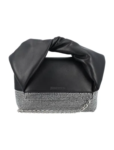 Jw Anderson Black Small Twister Handbag With Crystal Embellishments