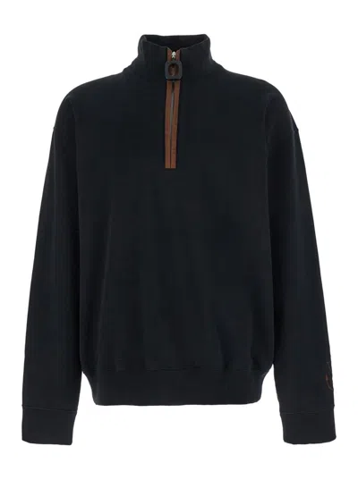 JW ANDERSON BLACK SWEATSHIRT WITH FRONT ZIP AND EMBROIDERED LOGO ON THE SLEEVE IN COTTON MAN