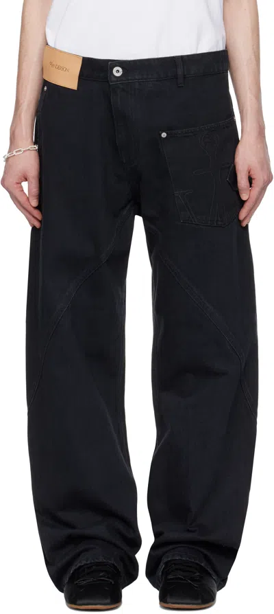 Jw Anderson Black Twisted Workwear Denim Jeans