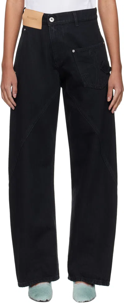 Jw Anderson Black Twisted Workwear Jeans In 999 Black