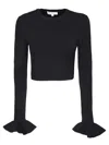 Jw Anderson Cropped Ruffled Sleeve Jumper In Black