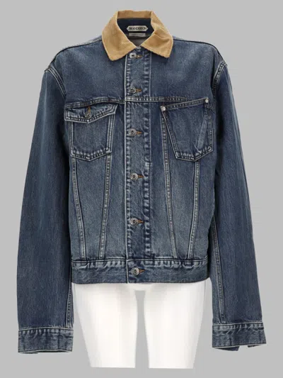 Jw Anderson Denim Jacket With Velvet Collar And Structured Silhouette In Blue