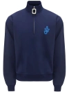 JW ANDERSON BLUE ANCHOR LOGO-APPLIQUÉ HALF-ZIP SWEATSHIRT