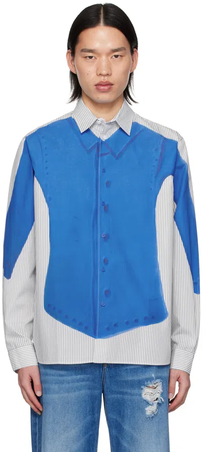 Jw Anderson Blue & Grey Printed Shirt In 693 Light Grey/blue