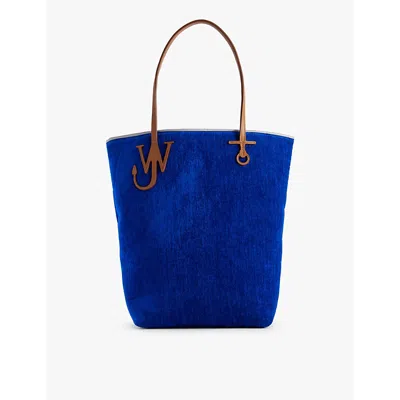 Jw Anderson Blue Branded Stretch-woven Tote Bag In Blue