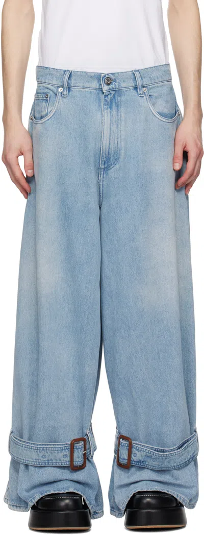 JW ANDERSON BLUE BUCKLED CUFF JEANS
