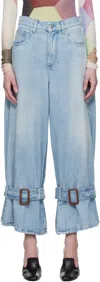 Jw Anderson Wide Jeans With Adjustable Ankle Height Belts In 804 Light Blue