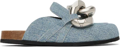 Jw Anderson Blue Chain Loafer Suede Mules In 800