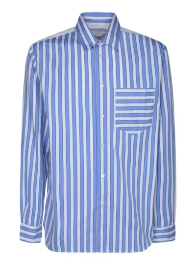 Jw Anderson Striped Panelled Cotton Shirt In Blue