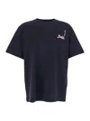 Jw Anderson Blue Crewneck T-shirt With Logo Detail On The Front And Maxi Slogan Print On The Rear In Multicolor