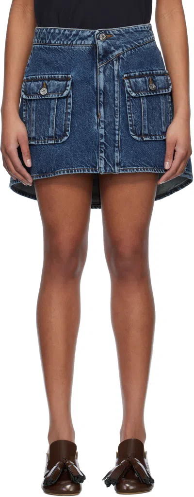JW ANDERSON BLUE CURVED PATCH POCKET DENIM MINISKIRT