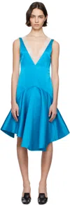 Jw Anderson Blue Draped Hemline V-neck Midi Dress In 767 Blue Jade