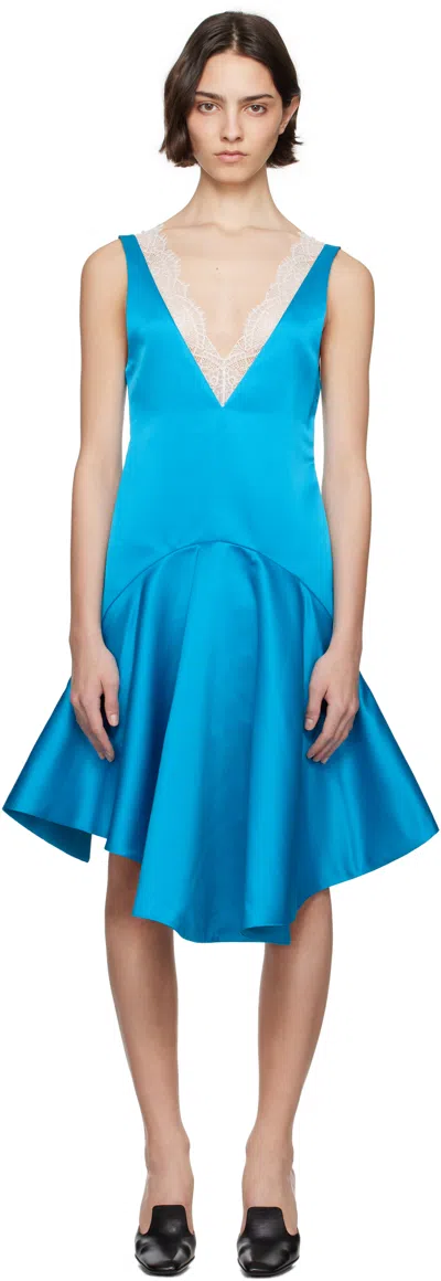 Jw Anderson Blue Draped Hemline V-neck Midi Dress In 767 Blue Jade