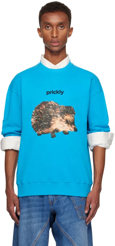Jw Anderson Blue Hedgehog Print Crewneck Sweatshirt In 9825