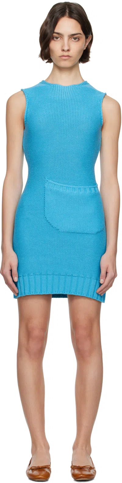 Jw Anderson Front Pocket Sleeveless Knit Mini Shift Dress In Blue