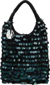 Jw Anderson Crochet Handle Sequin Embellished Tote Bag In 086 Dark Teal