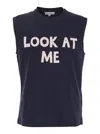 Jw Anderson Blue Sleeveless Top With Maxi Print On The Front And Logo Detail On The Rear In Blu