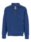 Jw Anderson Blue Sweater With Half Zip Closure On The Front In Cotton Piquet Man In Blue