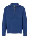 Jw Anderson Blue Sweater With Half Zip Closure On The Front In Cotton Piquet Man In Blue