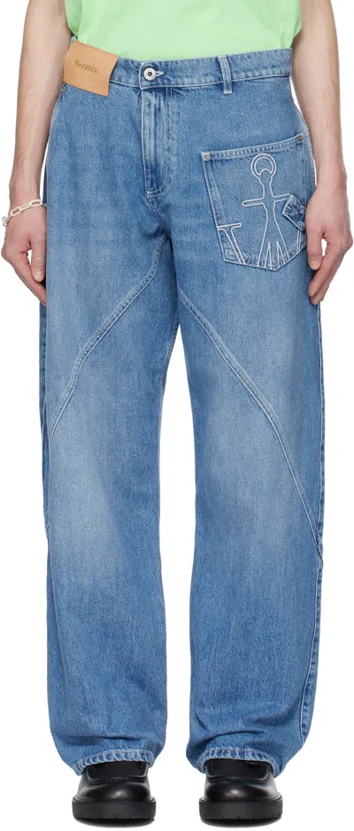 JW ANDERSON BLUE TWISTED WORKWEAR DENIM JEANS