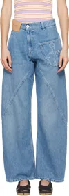 Jw Anderson Twisted Denim Trousers Embroidered Pocket In 804 Light Blue