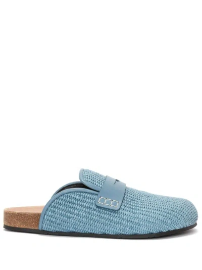 Jw Anderson Raffia Penny Loafer Mules In Blue