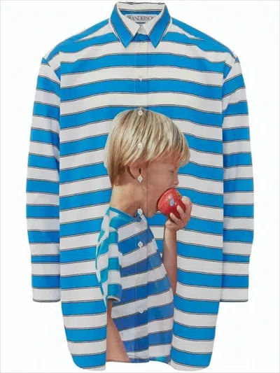 Jw Anderson Bold Striped Long Sleeve Shirt With Classic Collar In Multi