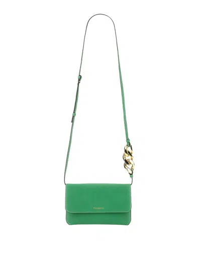 Jw Anderson Leather Chain Smartphone Bag In Green