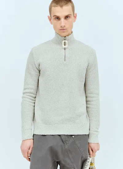 Jw Anderson Boucle Henley Sweater In Grey