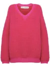 Jw Anderson Bouclé V-neck Sweater In Pink