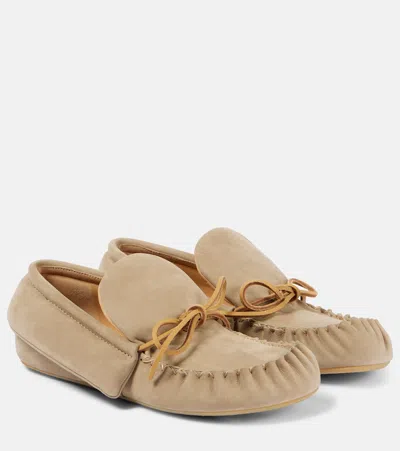 Jw Anderson Bow-detail Suede Loafers In Neutrals