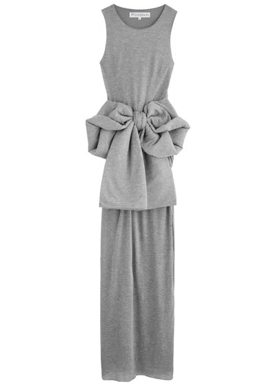 Jw Anderson Bow-embellished Jersey Maxi Dress In Light Grey