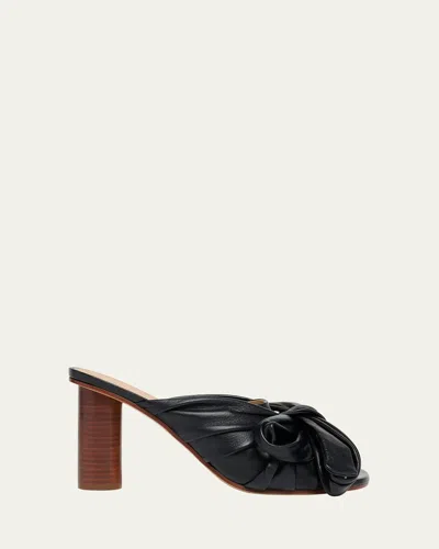 Jw Anderson Bow Leather Block-heel Mule Sandals In Black