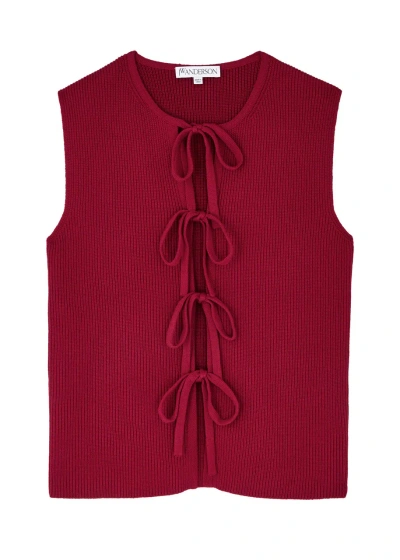 Jw Anderson Bow Ribbed Cotton-blend Tank In Red