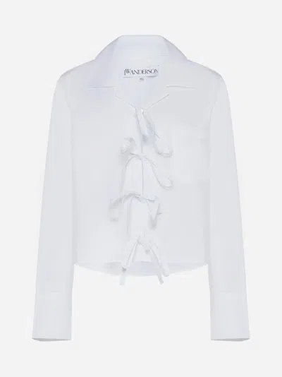 Jw Anderson J.w. Anderson Bow-tie Cotton Cropped Shirt In White